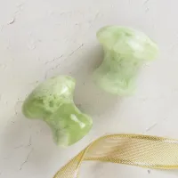 Сет масажни камъни Гуа ша Gua Sha под формата на гъбка млечно-зелен нефрит