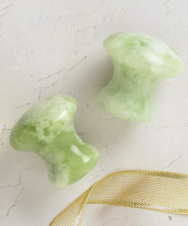 Сет масажни камъни Гуа ша Gua Sha под формата на гъбка млечно-зелен нефрит