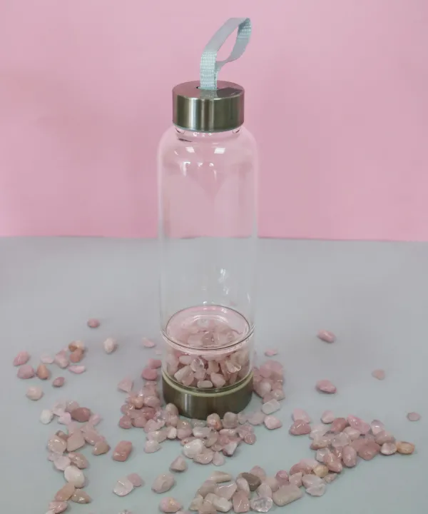 Пречистваща бутилка  за вода с кристали - Розов кварц, 400 ml. Се